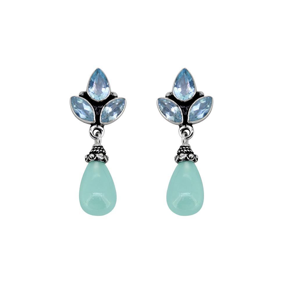 1.37" Aqua Chalcedony Blue Topaz Solid 925 Sterling Silver Drop Earrings Jewelry - YoTreasure