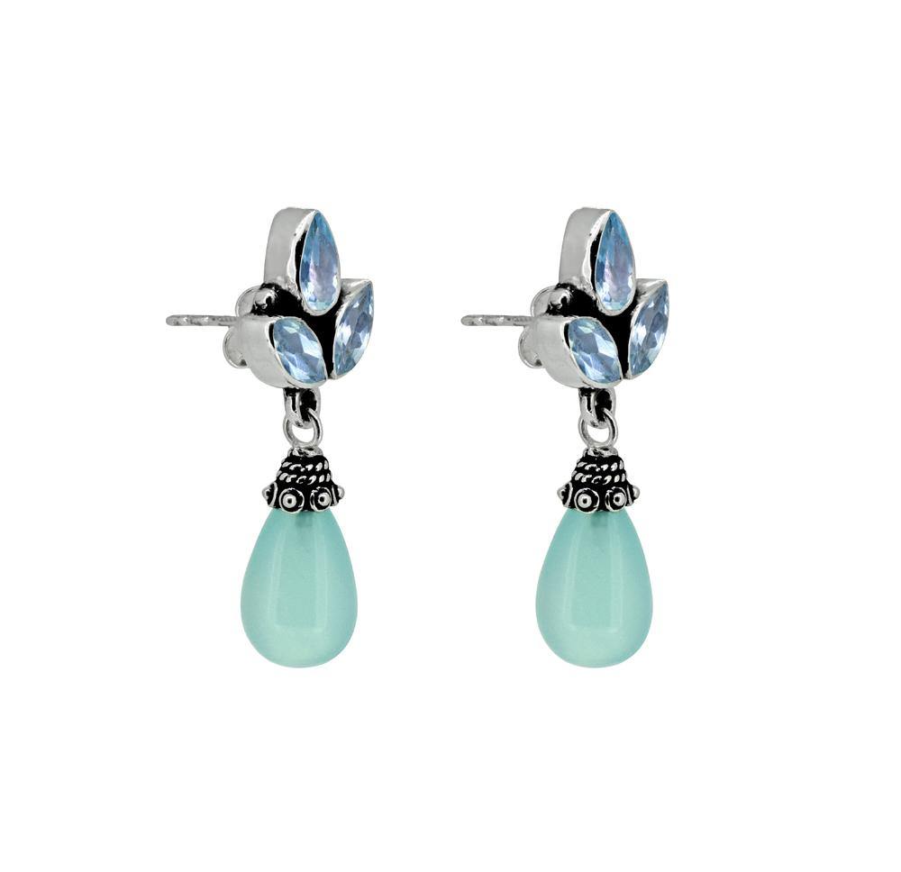 1.37" Aqua Chalcedony Blue Topaz Solid 925 Sterling Silver Drop Earrings Jewelry - YoTreasure