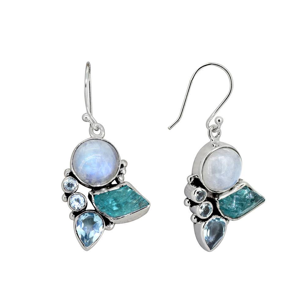 1.65" Moonstone Blue Topaz Neon Apatite Solid 925 Sterling Silver Earrings Jewelry - YoTreasure