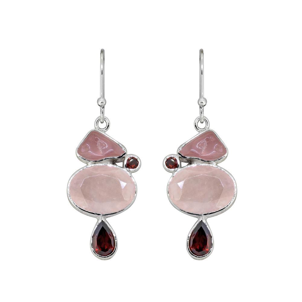 1.77" Rose Quartz Garnet Solid 925 Sterling Silver Dangle Earrings Jewelry - YoTreasure