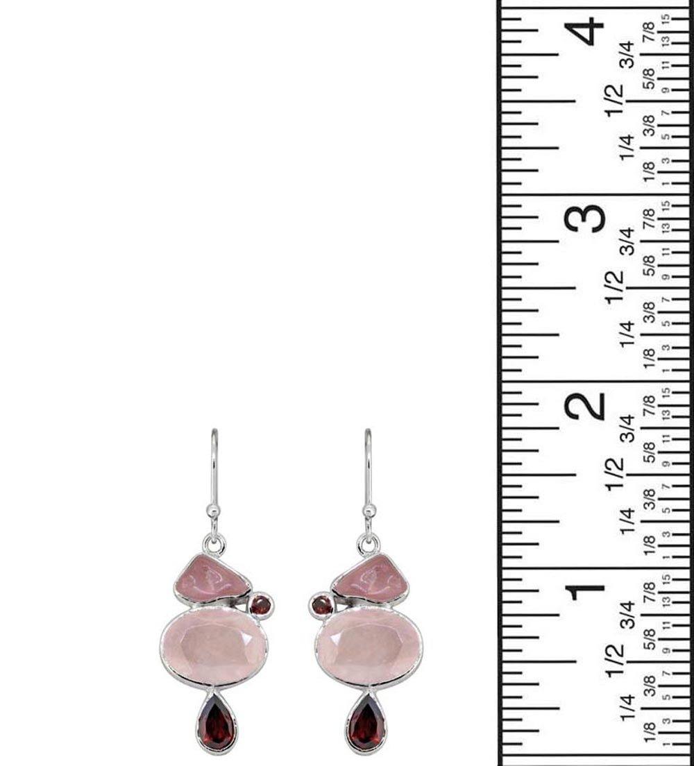 1.77" Rose Quartz Garnet Solid 925 Sterling Silver Dangle Earrings Jewelry - YoTreasure