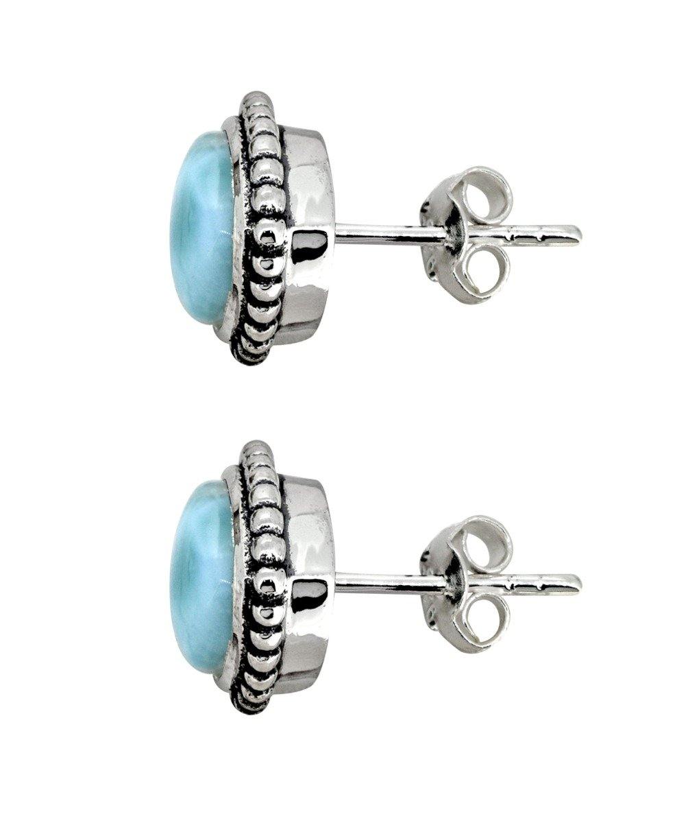 Larimar Solid 925 Sterling Silver Stud Earrings - YoTreasure