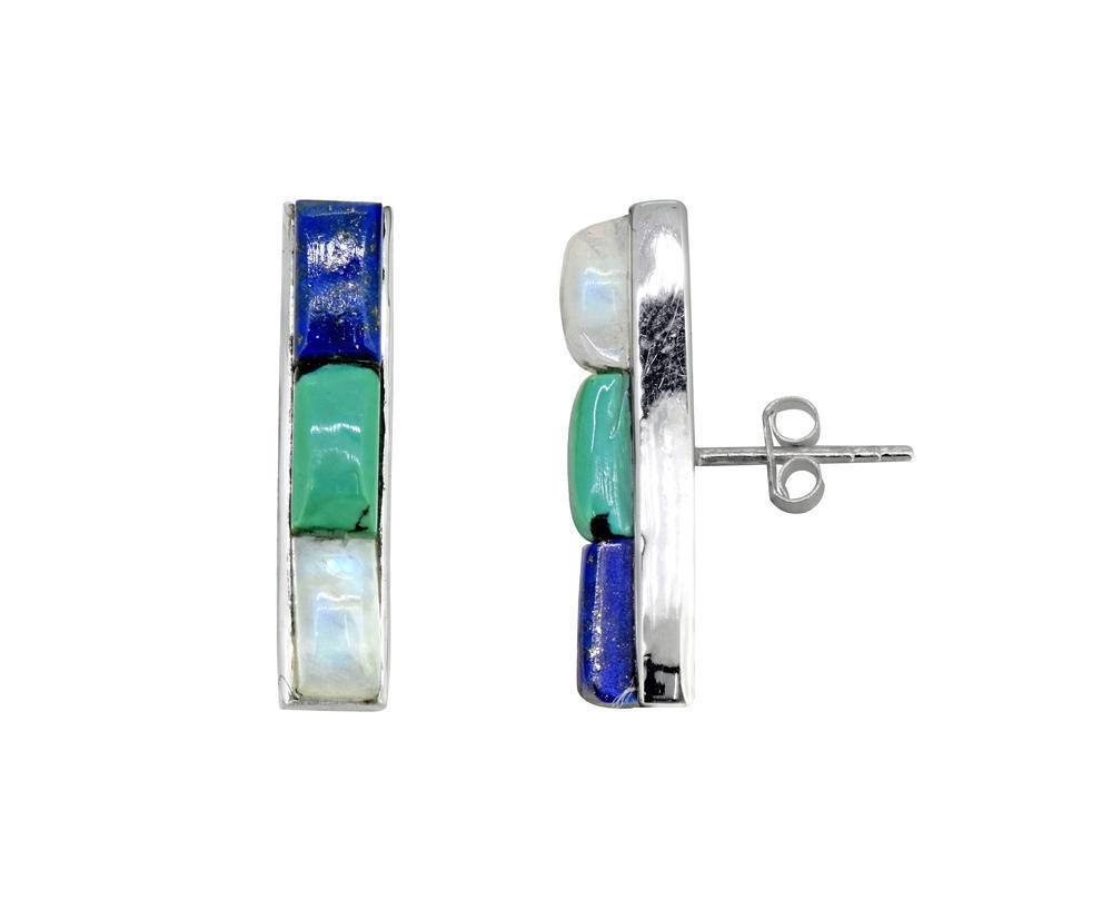 Rainbow Moonstone Turquoise Lapis Solid 925 Sterling Silver Stud Earrings Jewelry - YoTreasure