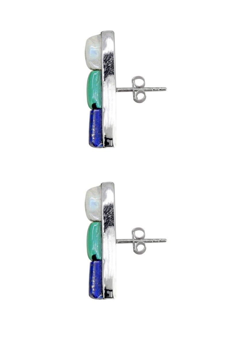 Rainbow Moonstone Turquoise Lapis Solid 925 Sterling Silver Stud Earrings Jewelry - YoTreasure
