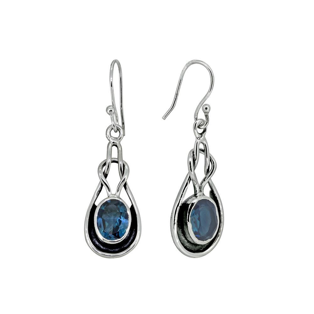 London Blue Topaz Solid 925 Sterling Silver Knot Dangle Earrings Jewelry - YoTreasure