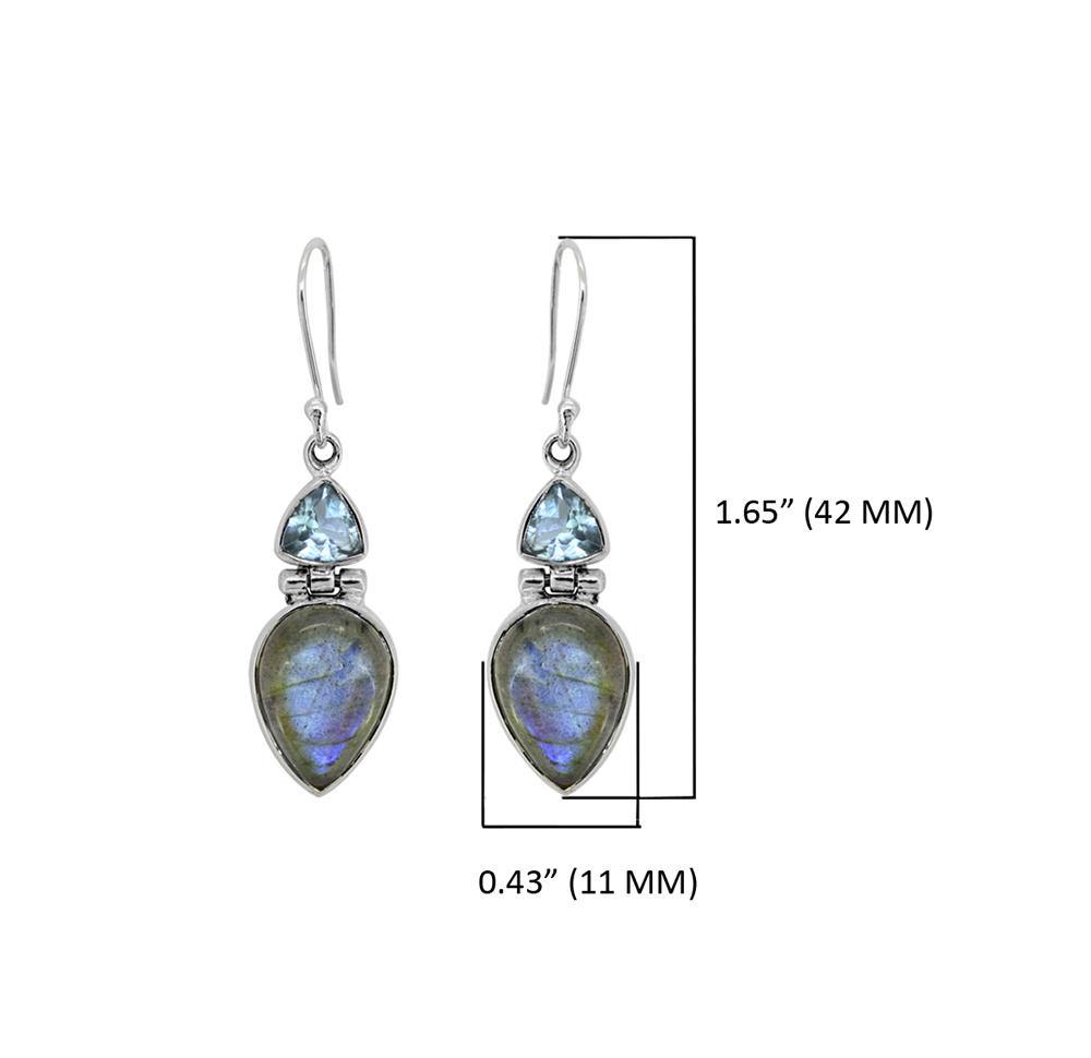 Labradorite Blue Topaz Solid 925 Sterling Silver Dangle Earrings Jewelry - YoTreasure