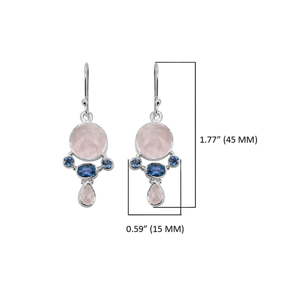 1.77" Rose Quartz London Blue Topaz Solid 925 Sterling Silver Dangle Earrings Jewelry - YoTreasure