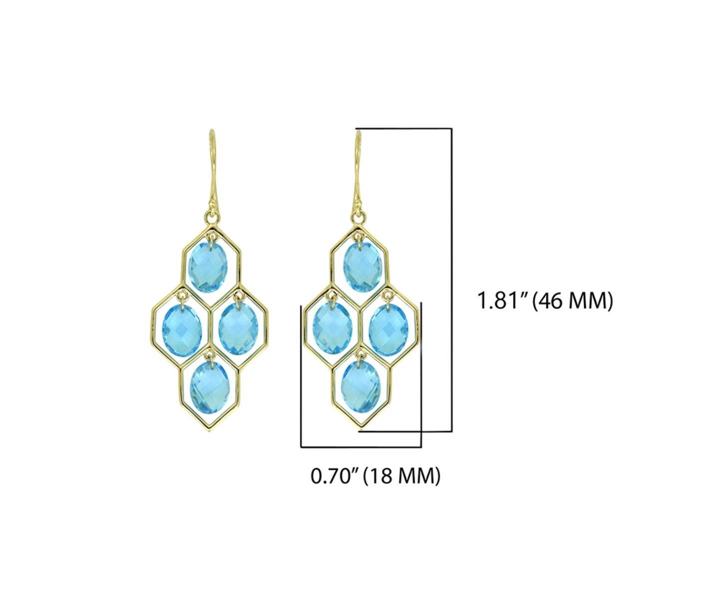 13.00 Ct. Swiss Blue Topaz Solid 14k Yellow Gold Chandelier Earrings Jewelry - YoTreasure