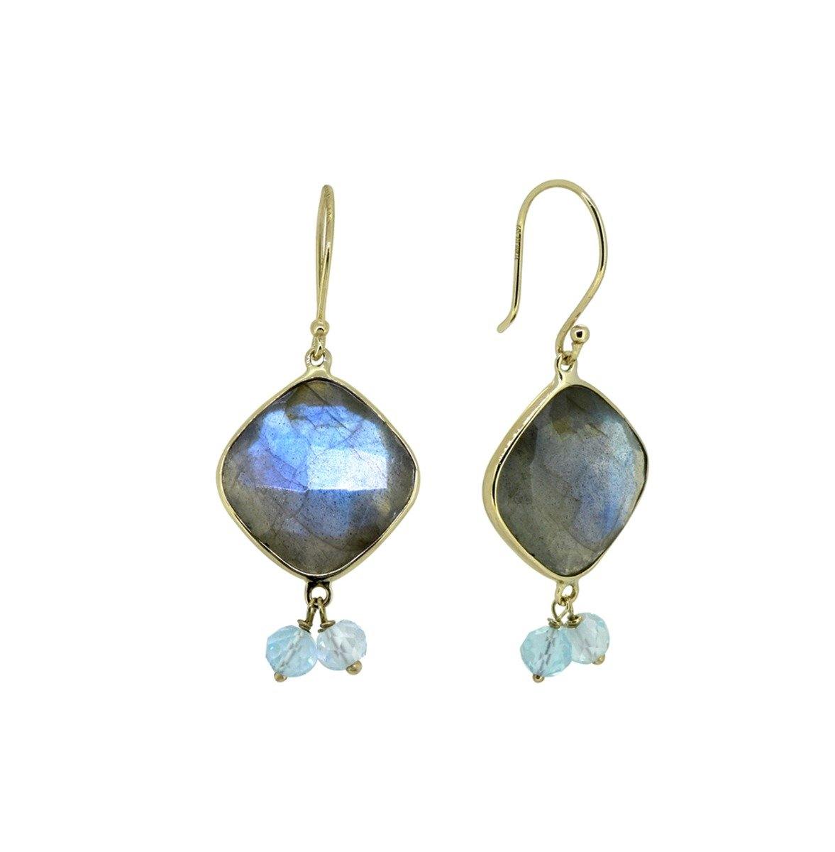 17.91 Ct Labradorite Blue Topaz 14k Yellow Gold Dangle Earrings Jewelry - YoTreasure