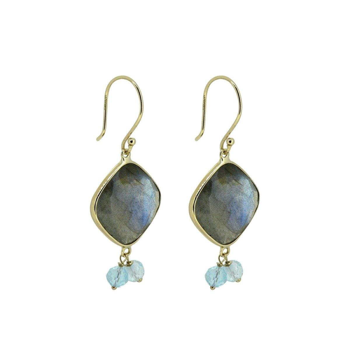 17.91 Ct Labradorite Blue Topaz 14k Yellow Gold Dangle Earrings Jewelry - YoTreasure