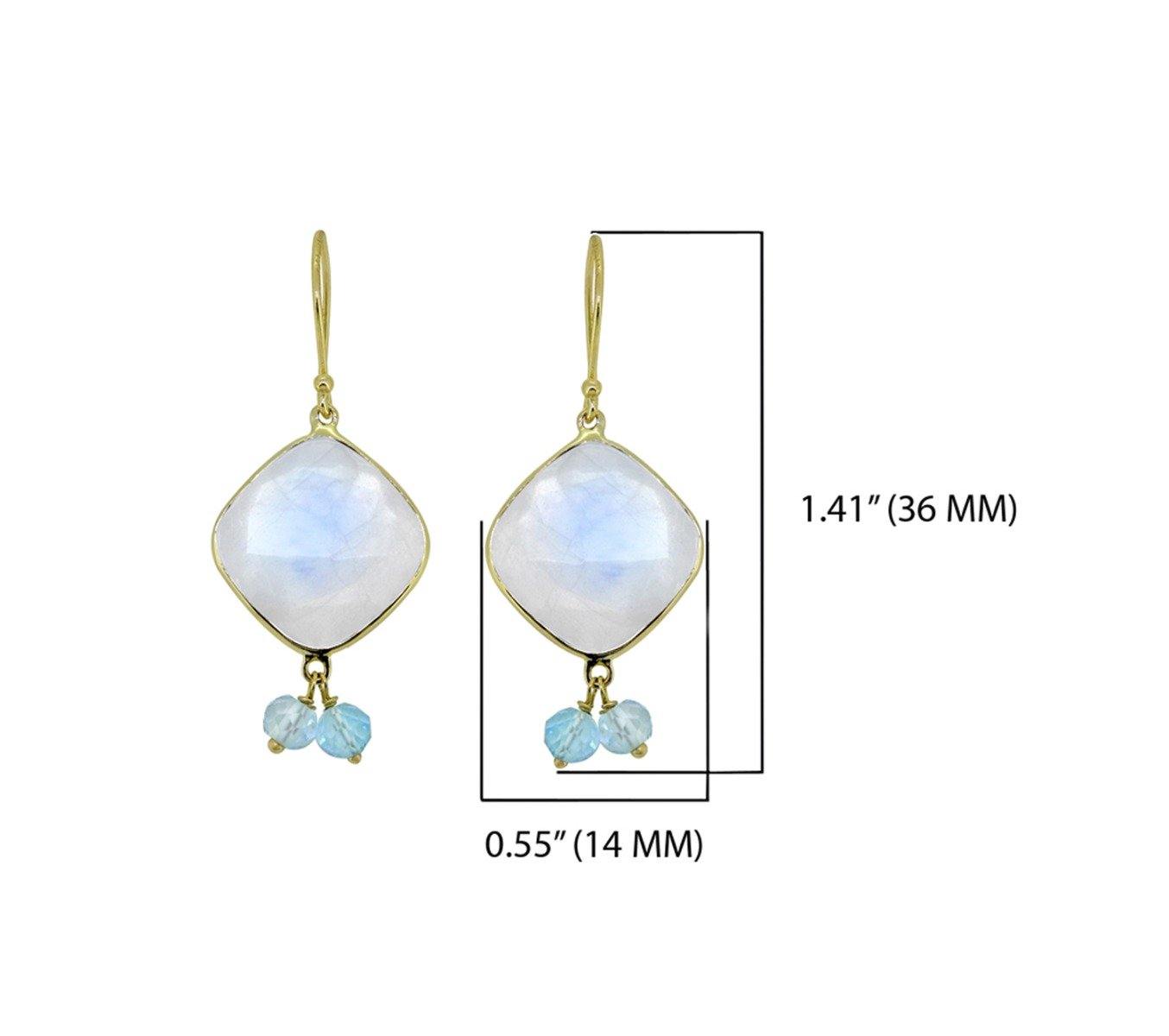 14K Yellow Gold Moonstone Blue Topaz Dangle Earrings 19.78 ct - YoTreasure