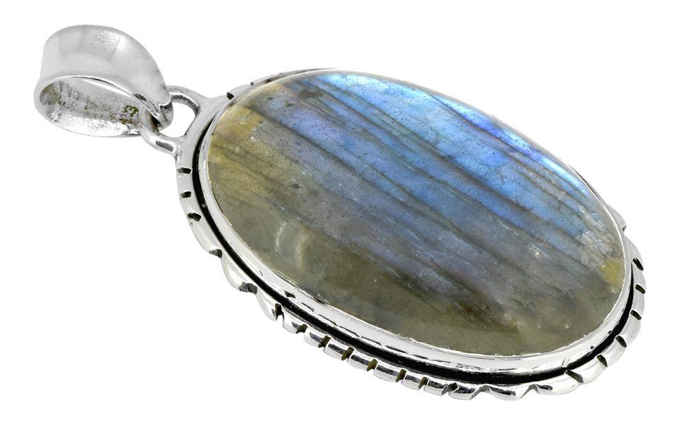 Solid 925 Sterling Silver Labradorite Gemstone Pendant Long Chain Necklace Jewelry Gift, 18" - YoTreasure