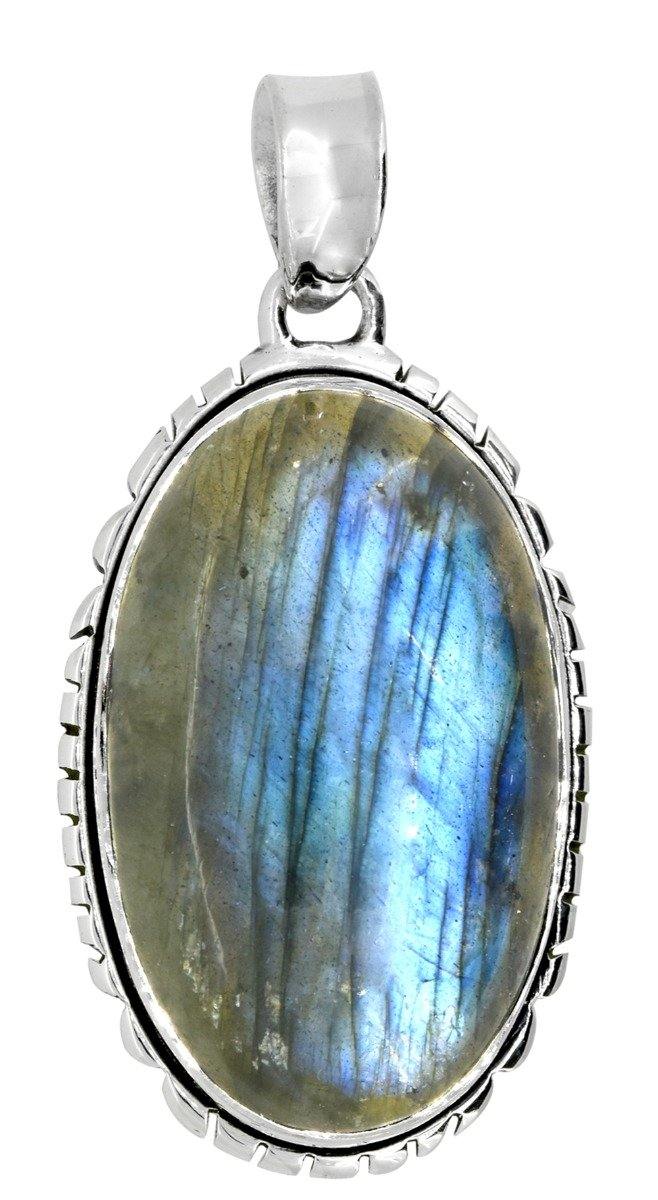 Solid 925 Sterling Silver Labradorite Gemstone Pendant Long Chain Necklace Jewelry Gift, 18" - YoTreasure