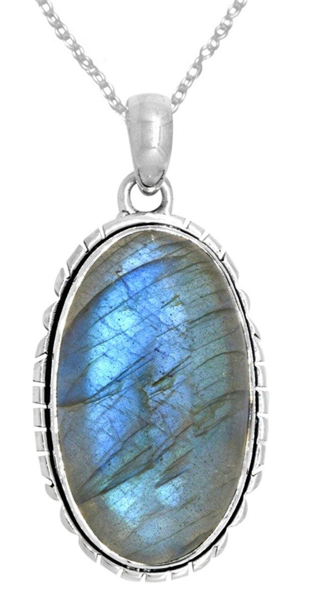 Long Chain Necklace Jewelry Solid 925 Sterling Silver Labradorite Gemstone Pendant for Women, 18" - YoTreasure