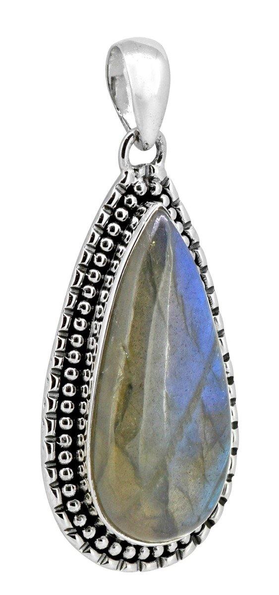 Long Chain Necklace Sterling Silver Labradorite Pendant Jewelry Gift for Her, 18" - YoTreasure