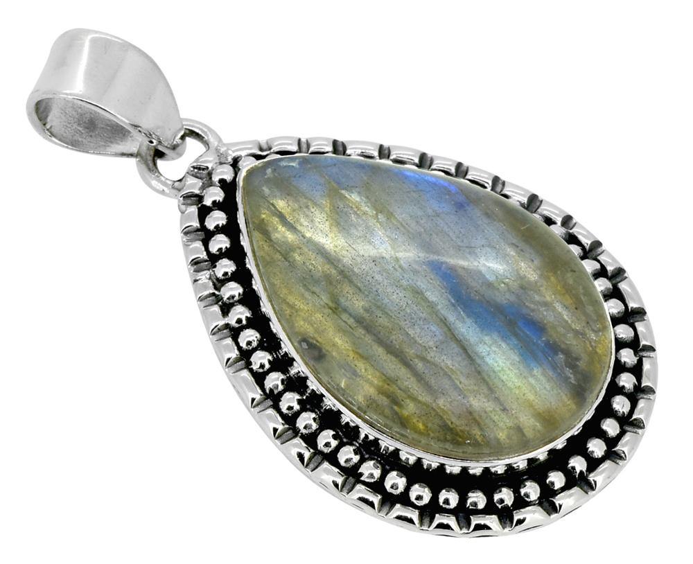 Labradorite Gemstone Pendant Jewelry Solid 925 Sterling Silver Long Chain Necklace, 18" - YoTreasure