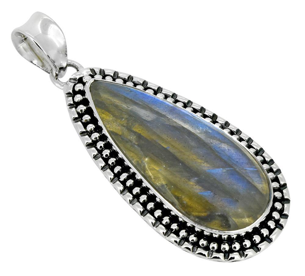 Labradorite Gemstone Pendant Solid 925 Sterling Silver Chain Necklace Designer Jewelry for Her, 18" - YoTreasure