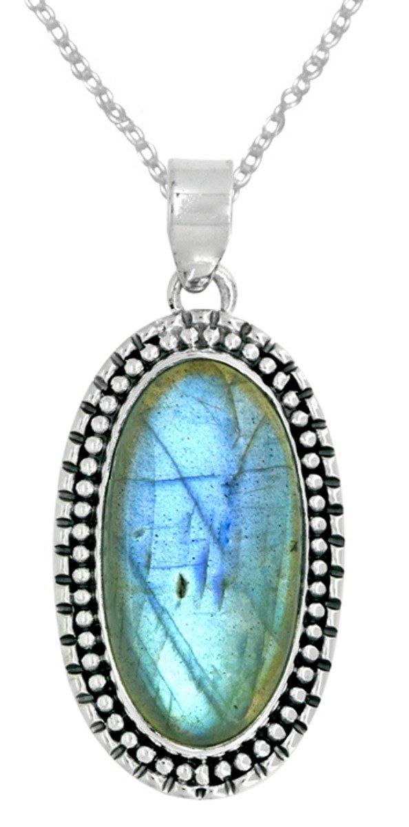Labradorite Gemstone Pendant Solid Sterling Silver Chain Necklace Jewelry 18" - YoTreasure