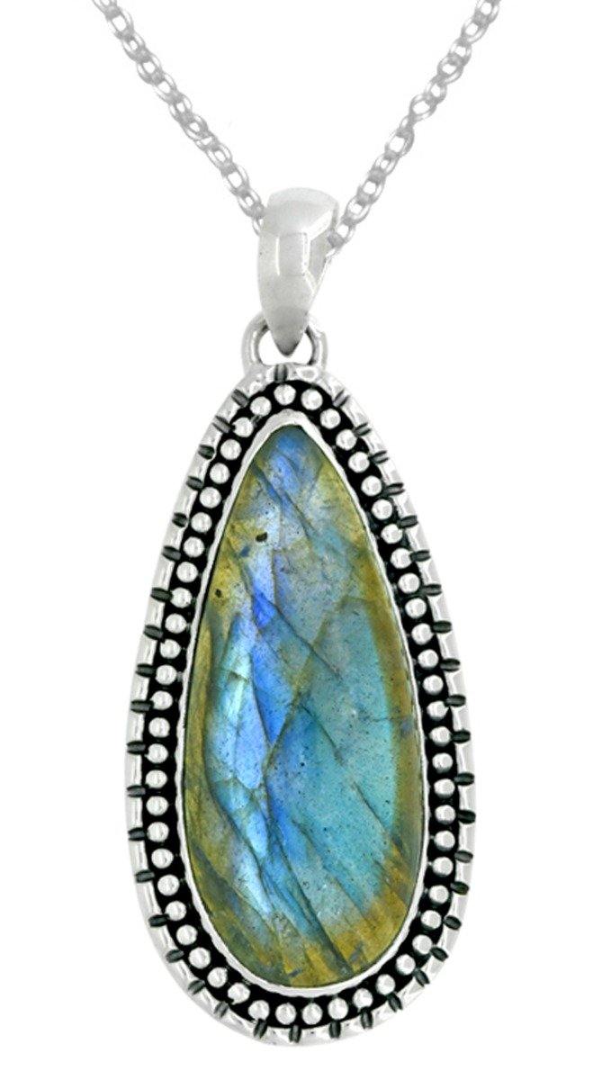 Sterling Silver Labradorite Pendant Chain Necklace Jewelry, 18" Perfect Gifts for Women on Christmas - YoTreasure