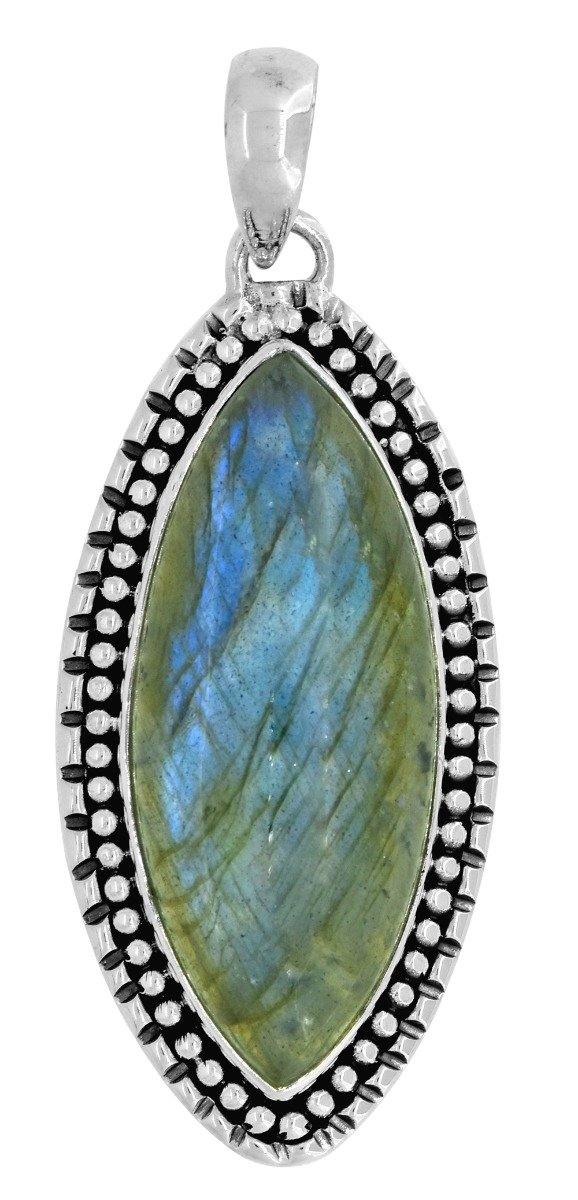 Women Chain Necklace Jewelry Sterling Silver Labradorite Gemstone Pendant Graduation Gift Idea, 18" - YoTreasure