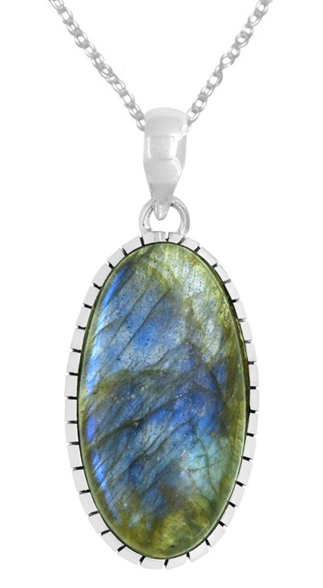 Labradorite Solid 925 Sterling Silver Pendant Christmas Gift for Women, 18" - YoTreasure