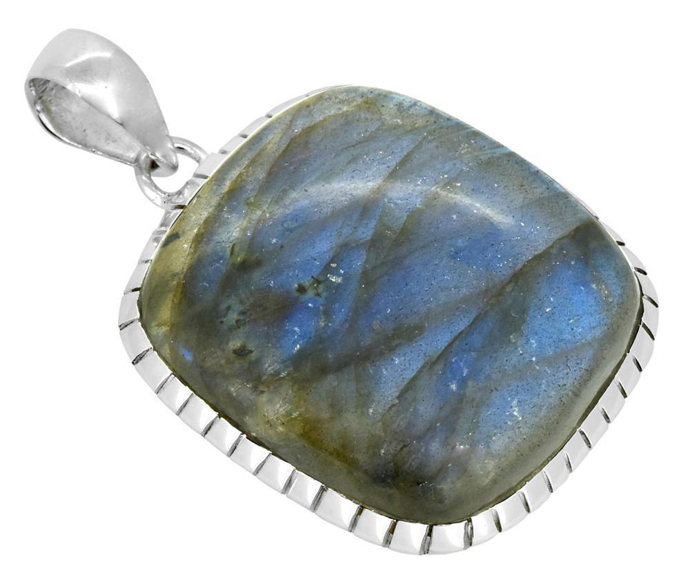 Solid Sterling Silver Labradorite Gemstone Long Chain Pendant Necklace Jewelry, 18" - YoTreasure