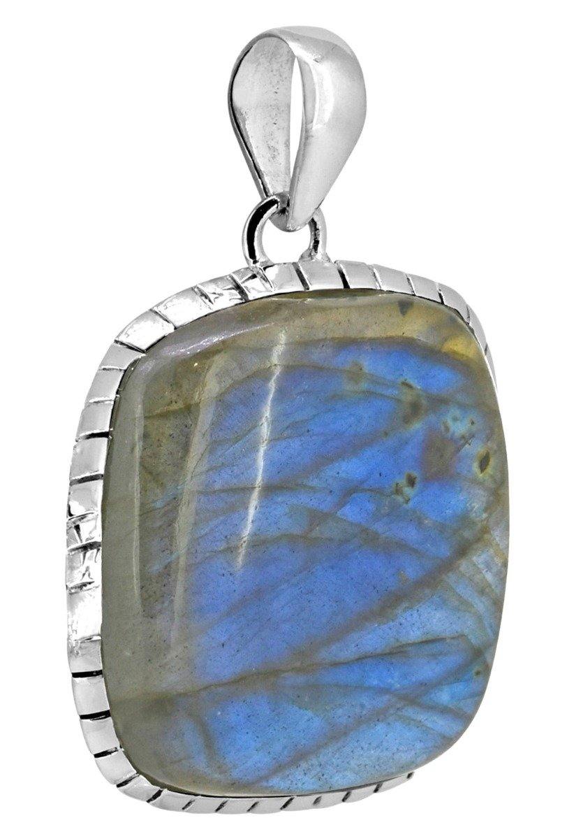 Solid Sterling Silver Labradorite Gemstone Long Chain Pendant Necklace Jewelry, 18" - YoTreasure