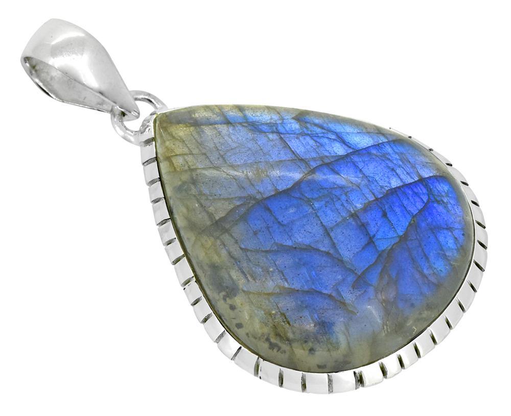 Blue Fire Labradorite Gemstone Pendant Fashion Women Sterling Silver Chain Necklace Jewelry, 18" - YoTreasure