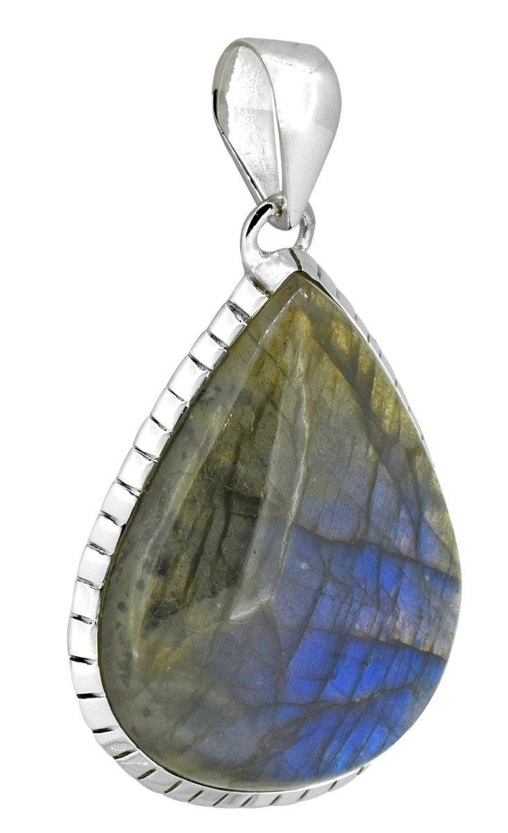 Blue Fire Labradorite Gemstone Pendant Fashion Women Sterling Silver Chain Necklace Jewelry, 18" - YoTreasure