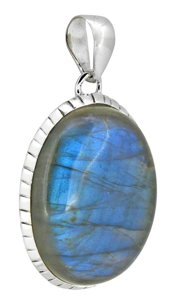 Solid 925 Sterling Silver Labradorite Gemstone Pendant Fashion Women Chain Necklace Jewelry, 18" - YoTreasure