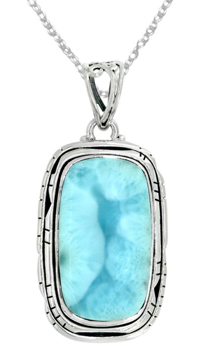 Natural Larimar Gemstone Pendant Solid 925 Sterling Silver Chain Necklace Jewelry Gift, 18" - YoTreasure