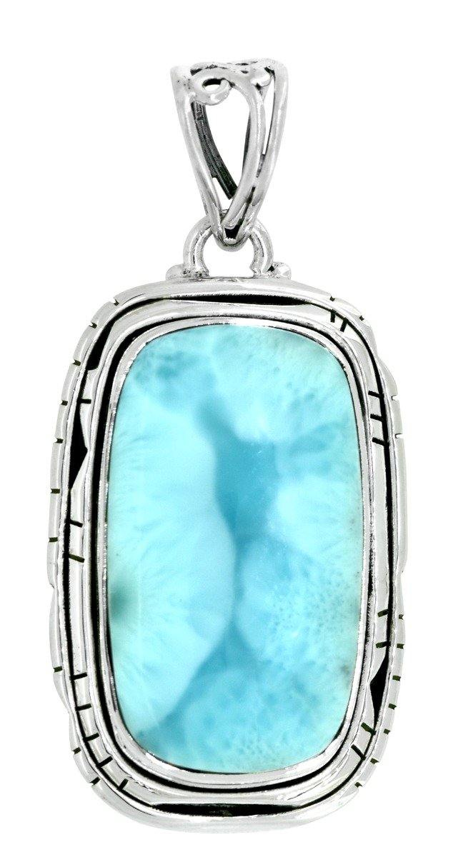 Natural Larimar Gemstone Pendant Solid 925 Sterling Silver Chain Necklace Jewelry Gift, 18" - YoTreasure