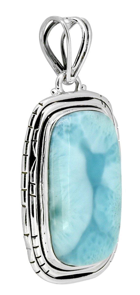 Natural Larimar Gemstone Pendant Solid 925 Sterling Silver Chain Necklace Jewelry Gift, 18" - YoTreasure