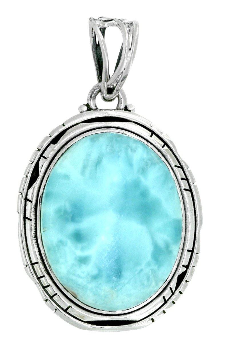 Women Chain Necklace Jewelry .925 Sterling Silver Natural Larimar Gemstone Pendant Gift for Her, 18" - YoTreasure