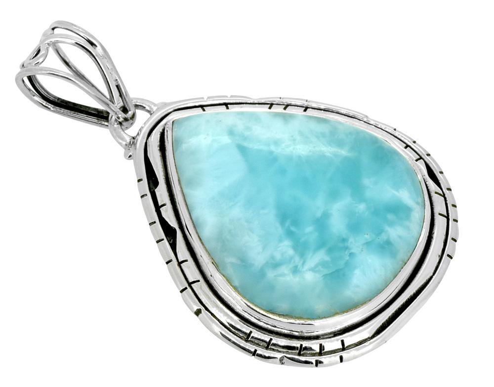 High Polish Sterling Silver Natual Larimar Gemstone Pendant Necklace Jewelry with 18" Chain - YoTreasure