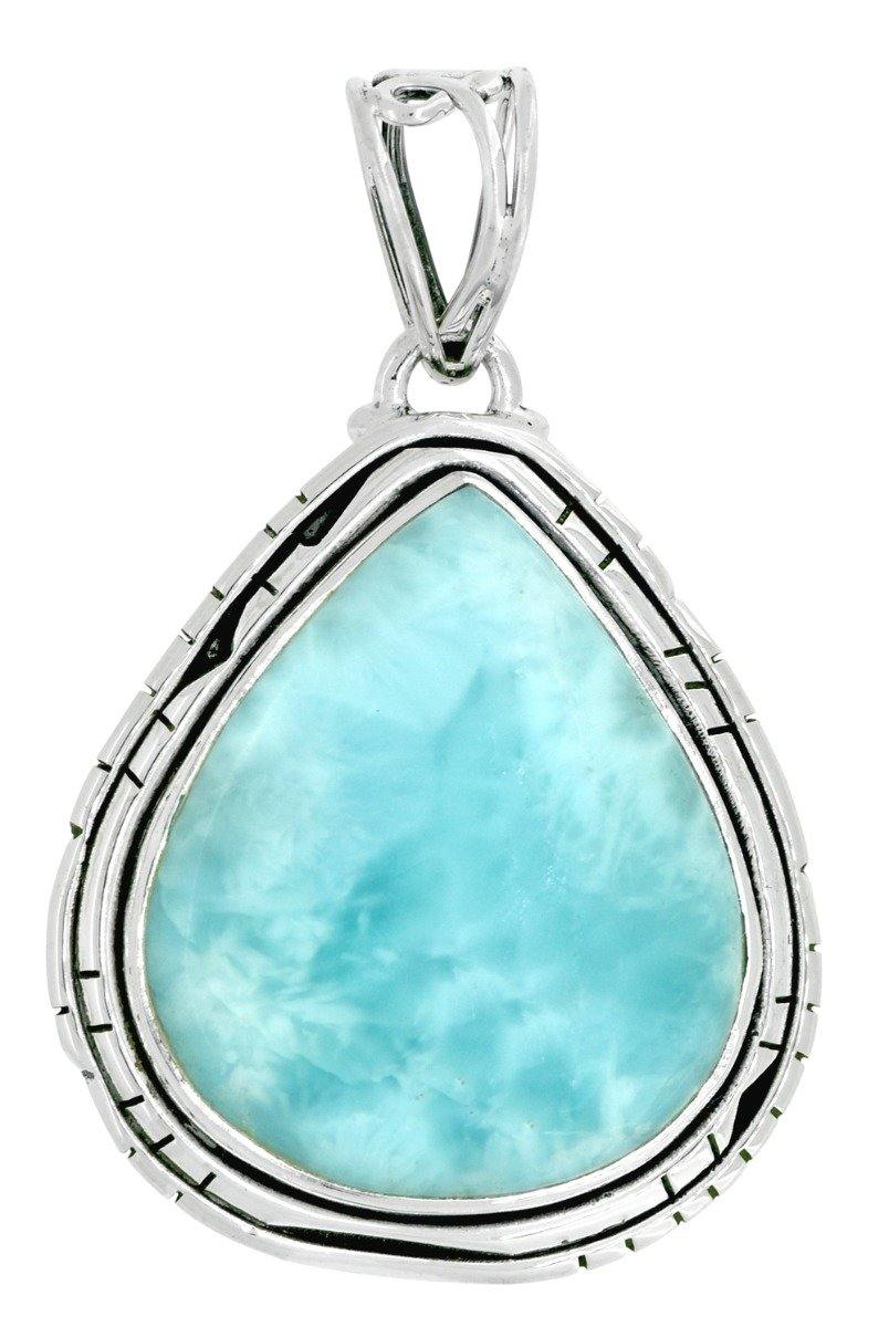 High Polish Sterling Silver Natual Larimar Gemstone Pendant Necklace Jewelry with 18" Chain - YoTreasure