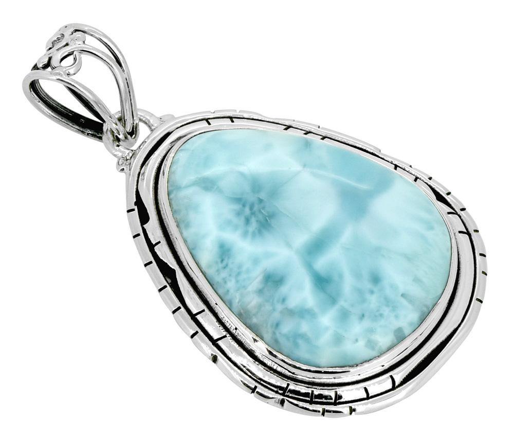 Natural Larimar Gemstone Pendant Jewelry Solid 925 Sterling Silver Long Chain Necklace Gift, 18" - YoTreasure