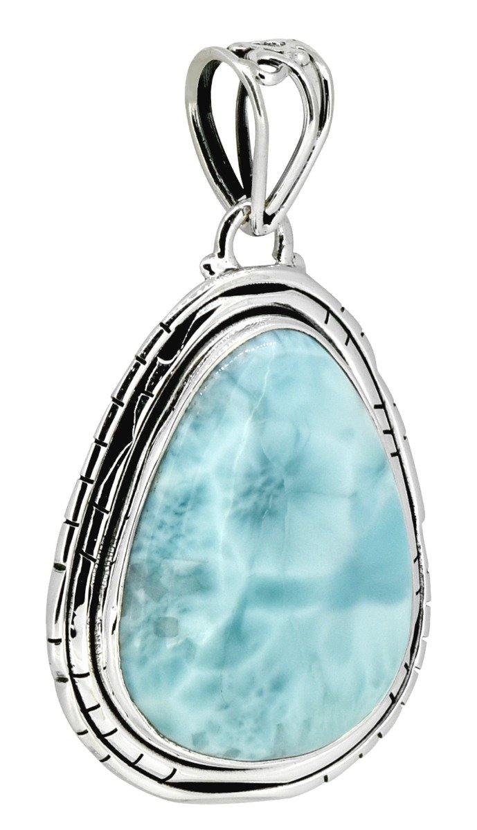 Natural Larimar Gemstone Pendant Jewelry Solid 925 Sterling Silver Long Chain Necklace Gift, 18" - YoTreasure