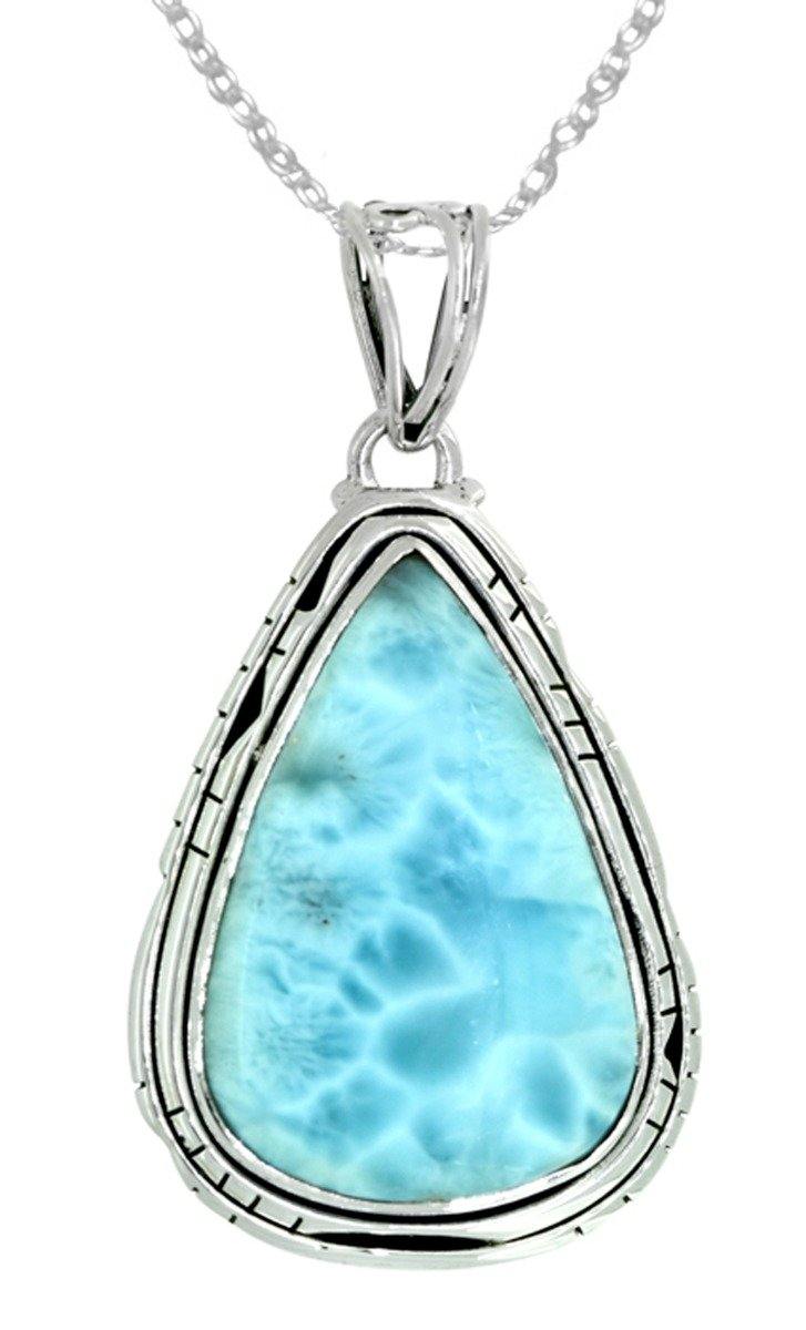 Natural Larimar Gemstone Pendant 925 Sterling Silver Women Chain Necklace Designer Jewelry, 18" - YoTreasure