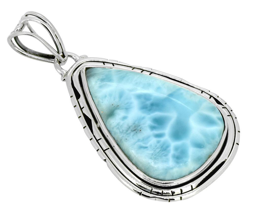 Natural Larimar Gemstone Pendant 925 Sterling Silver Women Chain Necklace Designer Jewelry, 18" - YoTreasure
