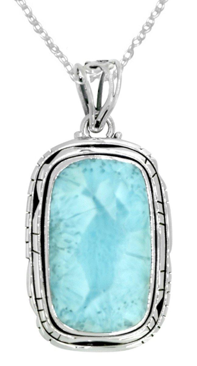 925 Sterling Silver Natural Larimar Pendant Chain Necklace Jewelry, 18" Perfect Gifts for Women on Christmas - YoTreasure