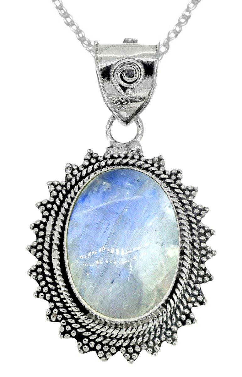 Moonstone Solid 925 Sterling Silver Gemstone Pendant,18" - YoTreasure