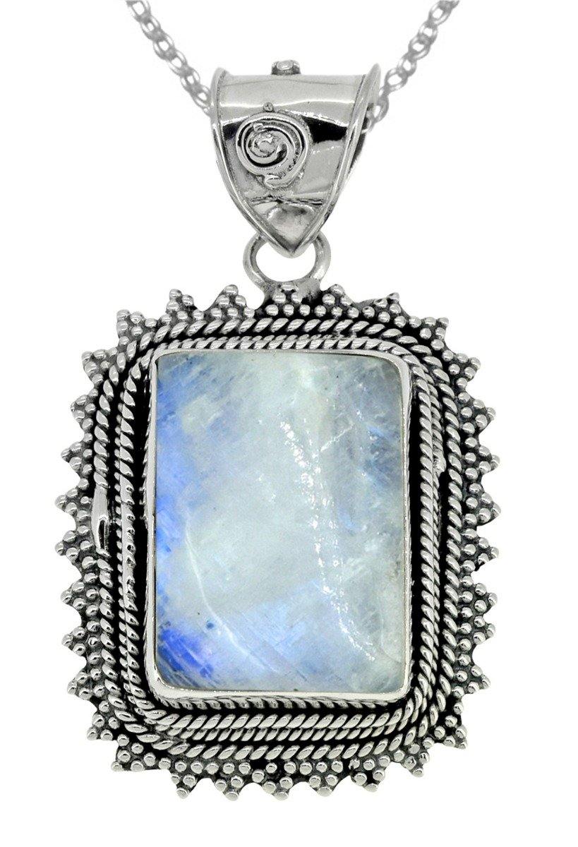 Necklace Solid 925 Sterling Silver Moonstone Pendant, 18" - YoTreasure