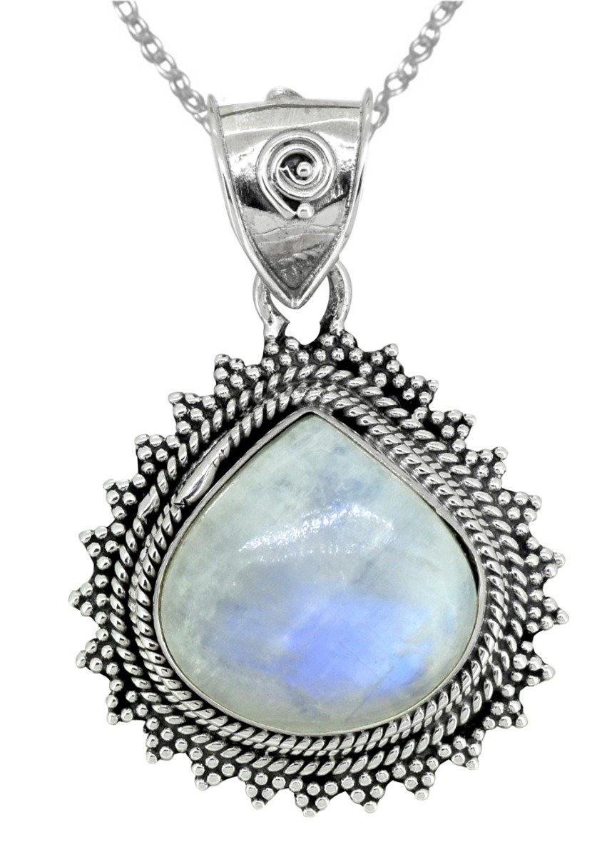 Moonstone Pendant Solid 925 Sterling Silver Teardrop Necklace,18" - YoTreasure