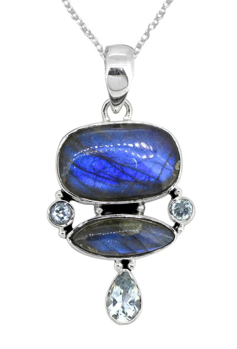 Labradorite Blue Topaz 925 Sterling Silver Pendant Necklace - YoTreasure