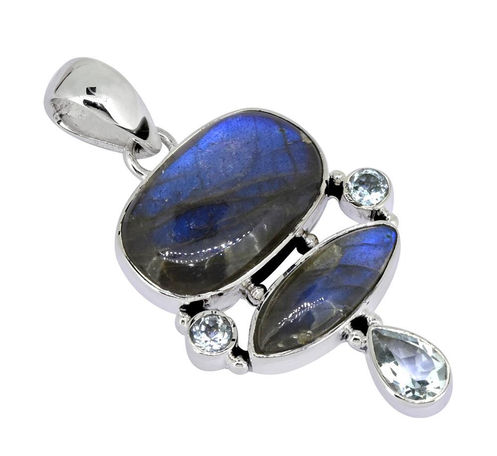 Labradorite Blue Topaz 925 Sterling Silver Pendant Necklace - YoTreasure