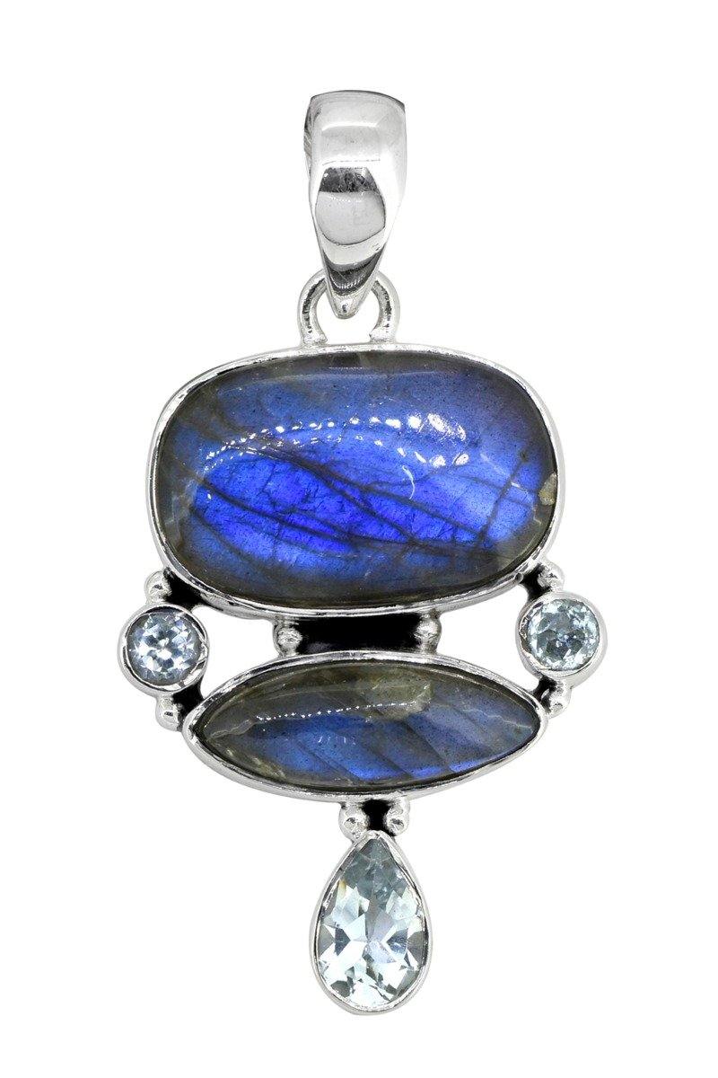 Labradorite Blue Topaz 925 Sterling Silver Pendant Necklace - YoTreasure