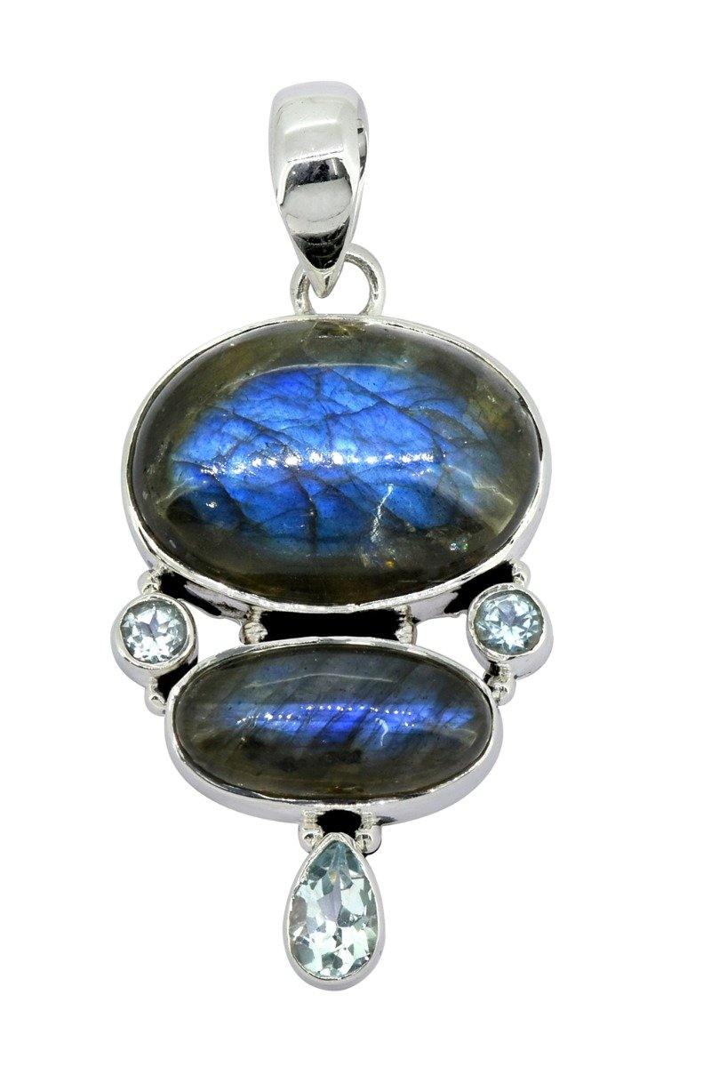 Labradorite Blue Topaz 925 Sterling Silver Pendant Necklace - YoTreasure