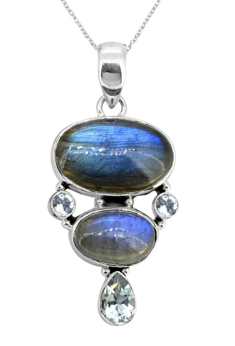 Labradorite Blue Topaz 925 Sterling Silver Pendant Necklace - YoTreasure