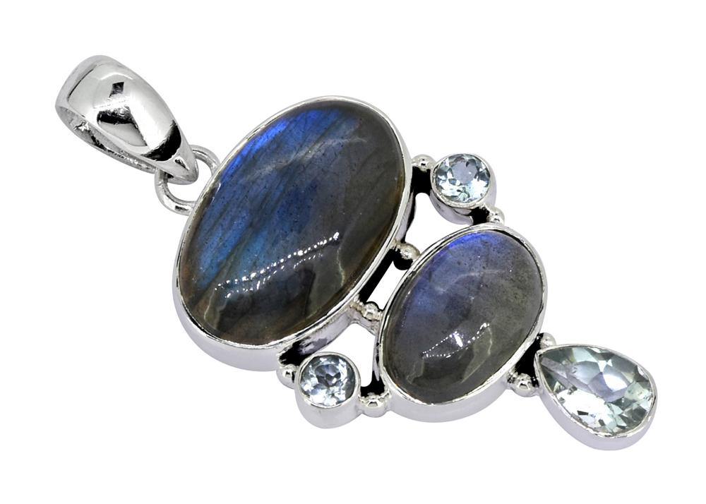 Labradorite Blue Topaz 925 Sterling Silver Pendant Necklace - YoTreasure